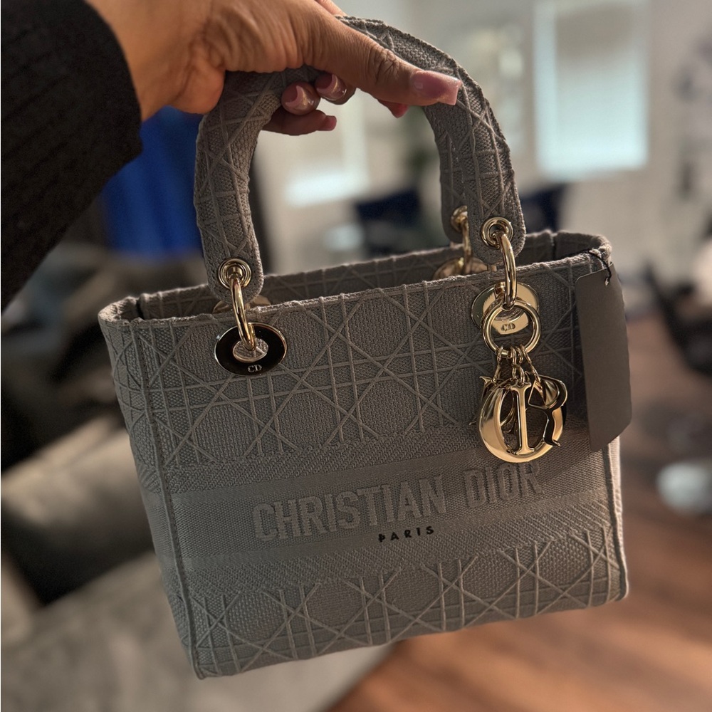 Dior Gray Tote with Textured Leather and Gold Hardware